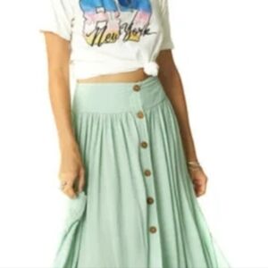 Anthropologie Everly Green Button Tie Waist Midi Skirt